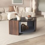 Table basse bicolore - design g�om�trique avec plateau effet marbre pieds bois et pierre table de salon ...