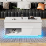 Table basse blanc brillant 100x50x55cm plateau relevable led 1 tiroir charge 50kg - design moderne salon&canap ... Table basse blanc brillant 100x50x55cm plateau relevable led 1 tiroir charge 50kg - design moderne salon&canap ...