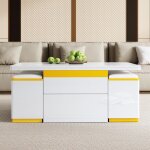 Table basse blanc brillant multifonctionnelle r�glable en hauteur 100x50x43cm pliable salon / salle � ...