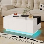 Table basse blanc haute brillance avec éclairage led table basse rétractable rangement dissimulé et 1 ... Table basse blanc haute brillance avec éclairage led table basse rétractable rangement dissimulé et 1 ...