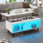 Table basse blanc avec rangement caché - plateau relevable - table basse de salon avec lampe led - rangement ... Table basse blanc avec rangement caché - plateau relevable - table basse de salon avec lampe led - rangement ...