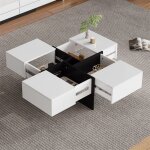 Table basse blanc avec rangement - table basse salon extensible - scandinave - 4 tiroirs - carrée brillante ... Table basse blanc avec rangement - table basse salon extensible - scandinave - 4 tiroirs - carrée brillante ...