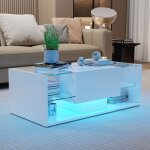 Table basse blanche brillante  led table basse rectangulaire moderne avec tiroir table dappoint de salon ...