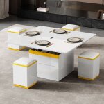 Table basse blanche brillante r�glable en hauteur - transformable en table � manger multifonctionnelle ...