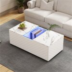 Table basse blanche avec effet marbre éclairage led élément en verre et 2 tiroirs design moderne - 100x50x35 ... Table basse blanche avec effet marbre éclairage led élément en verre et 2 tiroirs design moderne - 100x50x35 ...