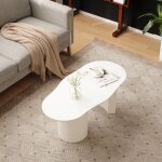 Table basse blanche irrgulire stable et durable de 100 cm - mdf de haute qualit surface laque toucher ...