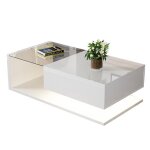 Table basse blanche laqu�e. tables dappoint et tables basses en verre avec �clairage led.