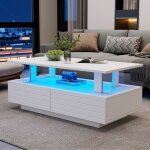 Table basse blanche lumineuse � led avec rangement int�gr� - contr�le par application bluetooth - design ...