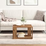 Table basse carr�e en bois r�cup�r� 515 x 515 x 30 cm ? style campagne finition teint�e marron