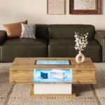 Table basse en bois - design contemporain - rangement - table basse avec 2 tiroirs et led - table de ...