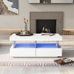 Tables basses brillant100 x 60 x 49 cm table basse salon moderne avec lumires led 2 compartiments 2 ...