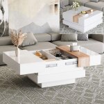 Table basse brillant extensible blanc 70 x 70 x 39 cm table basse carr�e moderne salon en bois avec rangement ...