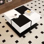 Table basse brillante 70x70x355 cm - avec 2 tiroirs - panneau de particules - noir et blanc Table basse brillante 70x70x355 cm - avec 2 tiroirs - panneau de particules - noir et blanc
