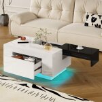 Table basse brillante avec éclairage ledplateau extensible blanc et noir rangement caché et 16 couleurs ... Table basse brillante avec éclairage ledplateau extensible blanc et noir rangement caché et 16 couleurs ...