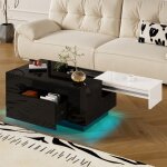 Table basse brillante avec �clairage ledplateau extensible noir et blanc rangement cach� et 16 couleurs ...