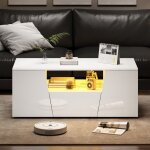 Table basse brillante led table de salon moderne avec 2 armoirestable � caf� avec 1 tiroirpour salon ...