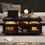 Table basse brillante avec lumi�res led table de salon moderne avec port de charge et prise �tag�res ...