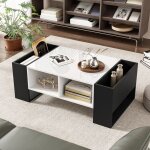 Table basse brillante noir / blanc - design pur sans poigne 1 tiroir + 4 tages - capacit 50kg - ...