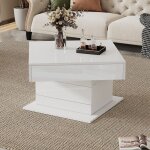 Table basse - tanant - carr�e - 70x70x45 cm - plateau relevable - rangement cach� - blanc