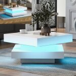 Table basse carr�e blanche brillante 70x70x36 cm table basse bois moderne avec plateau pivotant 360� ...
