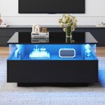 Table basse carre table  caf vitrine transparente avec deux tiroirs et clairage lednoir 707041cm ...