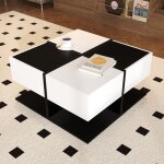 Table basse carr�e design noir et blanc - 2 tiroirs avec fermeture douce finition brillante - moderne ...