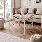 Table basse carr�e forma - 60 x 60 cm - style industriel - structure en acier - blanc / artisan