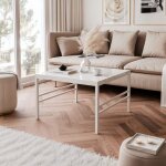Table basse carr�e forma - 60 x 60 cm - style industriel - structure en acier - blanc brillant