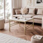 Table basse carr�e forma - 60 x 60 cm - style industriel - structure en acier - or / blanc brillant