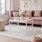 Table basse carr�e forma - 70 x 70 cm - style industriel - structure en acier - blanc brillant