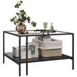Table basse carre - homcom - 2 niveaux plateau en verre tremp 1 tagre - design minimaliste - dim. ...