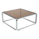 Table basse carr�e l90 cm en m�tal et en verre marron - oviala