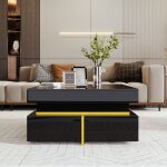 Table basse carrée moderne avec 2 tiroirs panneau noir haute brillance structure en panneaux de particules ... Table basse carrée moderne avec 2 tiroirs panneau noir haute brillance structure en panneaux de particules ...