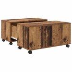 Table basse carr�e moderne - vidaxl - bois ding�nierie - bois ancien - 75x75x38 cm - 1 tiroir - 4 roues ...