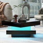 Table basse carr�e noire haute brillance avec plateau pivotant � 360� table dappoint moderne avec lumi�re ...