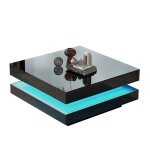 Table basse carr�e noire laqu� brillant plateau pivotant 360� - 16 led int�gr�es style techno moderne ...