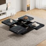 Table basse carrée noire marbre 90x90x25cm 4 tiroirs + plateau coulissant charge 30kg design moderne Table basse carrée noire marbre 90x90x25cm 4 tiroirs + plateau coulissant charge 30kg design moderne