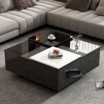 Table basse carrée noire moderne brillante avec étagère dimensions 75 x 75 x 335 cm petite table coulissante ... Table basse carrée noire moderne brillante avec étagère dimensions 75 x 75 x 335 cm petite table coulissante ...