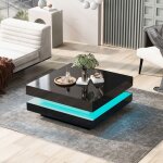 Table basse carr�e noire moderne avec led 16 couleurs - 70x70x36cm supporte 45kg - design contemporain ...