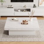 Table basse carrée plateau coulissant avec quatre tiroirs blanc 90 x 90 x 25 cm - hauss spole Table basse carrée plateau coulissant avec quatre tiroirs blanc 90 x 90 x 25 cm - hauss spole