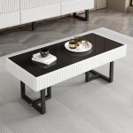 Table basse classique moderne noir&blanc 110x505x41cm?plateau noir brillant table de salon �l�gante int�gre ...