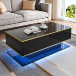 Table basse contemporaine - pdzzzd - led - 3 tiroirs - compartiment ouvert - noir brillant