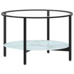 Table basse - dec032584 - 70 cm - verre trempé - noir et marbre blanc - design contemporain Table basse - dec032584 - 70 cm - verre trempé - noir et marbre blanc - design contemporain