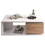 Table basse design blanc / bois 90x50x30cm tiroir pivotant 360� et espace rangement ouvert table de salon ...