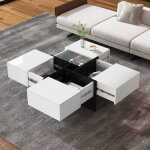 Table basse - design moderne - 70x70x35cm - 4 tiroirs - blanc brillant - meuble de salon