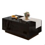 Table basse design moderne plateau extensible noir et blanc led int�gr�es rangement int�gr�