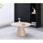 Table basse effet travertin beige ronde - l80xh42cm - bois mdf - manon