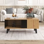 Table basse �l�gante en rectangle 100x60x45cm bois et noir table de salon avec 3 etag�res de rangement ...