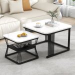 Tables basse empilables - 2 en 1 - 65 � 65 cm / 45 � 45 cm avec grain marbre cadre en m�tal pour salon ...