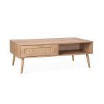 Table basse rectangulaire dcor bois et cannage arrondi 1 tiroir eva